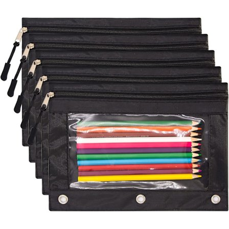 Pärm Penalhus, 3-Rings Penalhus med Lynlåse, Transparent Penalhus med Vindue og Nitter Forstærket 3-Rings, Sort