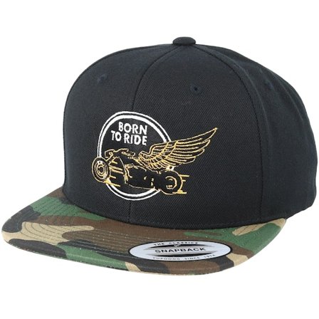 Born To Ride - Zwart snapback Cap - Just fly Away Black/Camo Snapback @ Hatstore