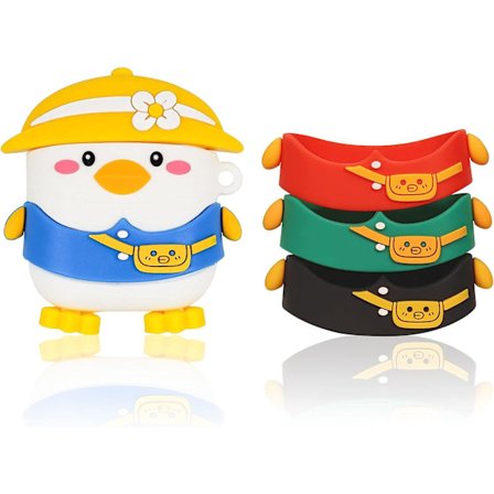 Case för Airpods 1 och 2, 3D-tecknat djurmönster, stötsäkert, med nyckelring (utbytbar anka)