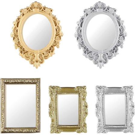 Sett med 5 miniatyrdukkehus-speil, mini vegg speil for dukkehus, studierom, soverom