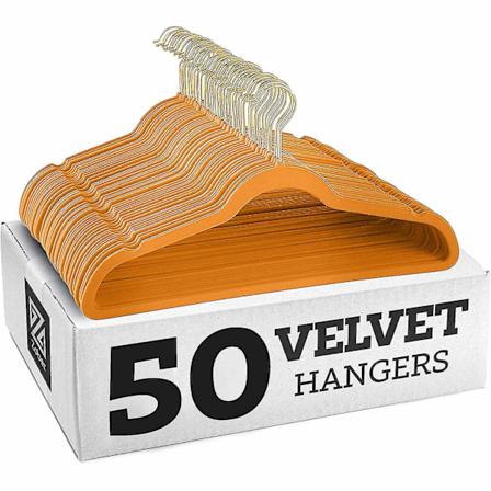 Liukumattomat samettiset henkarit - Pukuhenkarit (10-pakkaus) - Perfet orange golden hook