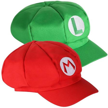 TRIXES 2 kappaleen pakkaus Mario ja Luigi hattuja punaisia ja vihreitä videopeliteemaisia hattuja (FMY)