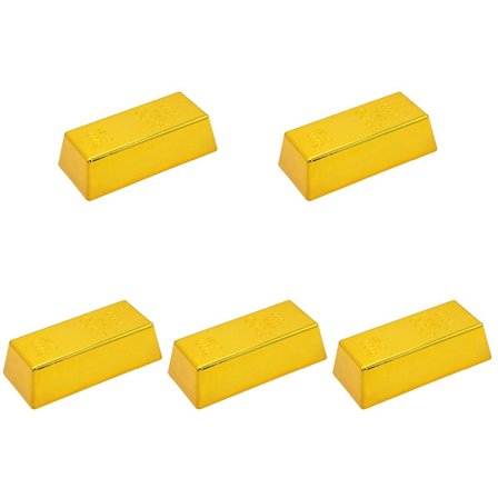 5 stk. Simulert plast hul gullbarrer falsk gull murstein kreativ kunstig gullbar dekorativ rekvisitt for fest aktivitet (gylden)