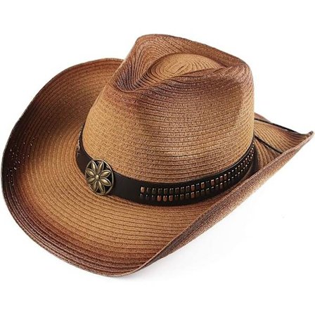 Voksen solhatt i strå for kvinner og menn, fargerik cowboyhatt i vestlig stil