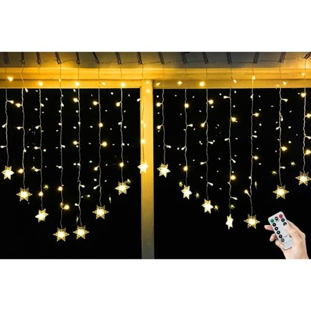 LED Snöflingegardinljus - 4M, Varmvitt, 8 Lägen USB-ljus