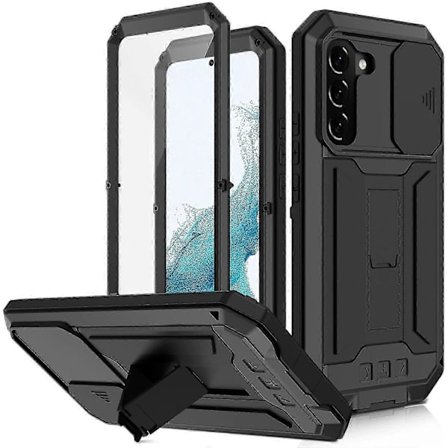 Til Galaxy S22 5G R-JUST Skydende Kamera Metal + Silikone Holder Telefon Cover (FMY)