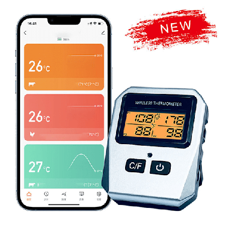 Tuya 100m Langaton Lihan Lämpömittari Keittiön Ruuanlaittotyökalu Uuni Grill BBQ Bluetooth Lämpötila ([HK])