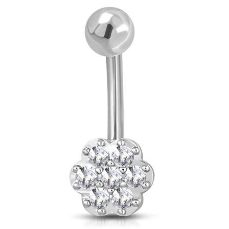 Navelpiercing Navel Piercing i Kirurgiskt Stål 316L i Silver Färg - Blomma med Klara CZ Cubic Zirconia