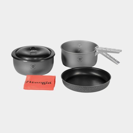 Conjunto de camping Trangia Tundra III HA, com 2 panelas em HA / alumínio anodizado duro + 1 frigideira & 1 tampa em NS / teflon antiaderente + 