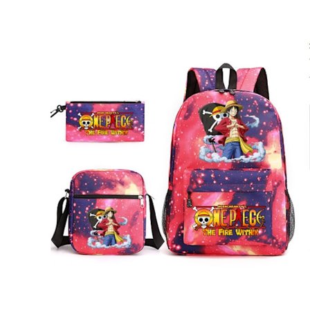 3 st/set One Piece Ryggsäck Anime Barn Skolväska 18 Tum