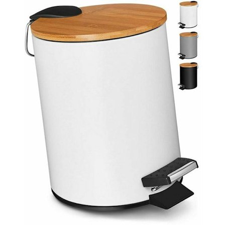 3 liters badrumshink pedal soptunna med mjukstängningssystem Elegant design kosmetisk soptunna med vitt bambuträlock