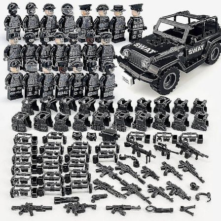 22pcs Black Swat Police Jeep Car Minifigure Toy Mini Figures Kids Gift