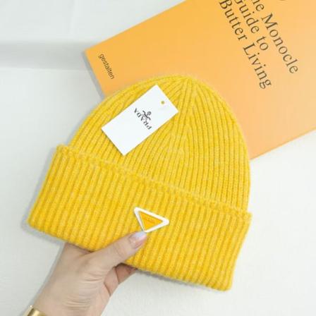 Varm Vinter Strikket Hue Efterår og Vinter Hue Omvendt Trekant Mode Mærke Casual Ørevarmere Unisex Ginger Gul Ginger yellow M