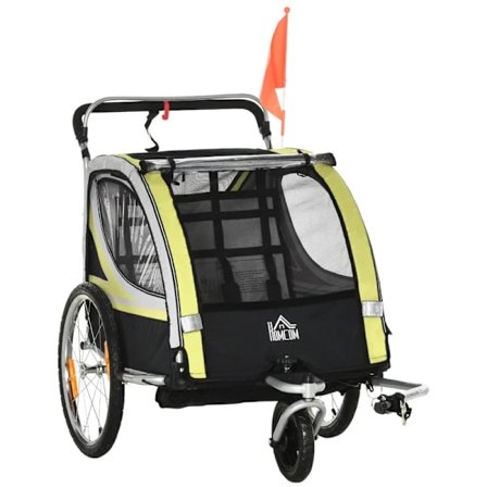 Rootz 2-i-1 cykeltrailer - Til 2 børn - Glidefunktion - Regnslag - Bremse - Oxford stof - Gul + Sort - 142cm x 75cm x 101cm