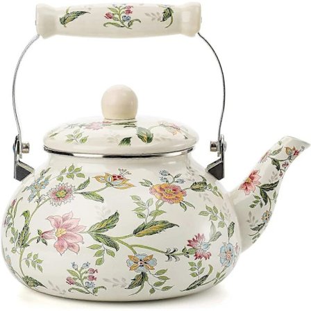 Emaljoitu vedenkeitin induktiolle 2,4L emalikannu Vintage teepannu, keraaminen kahva, induktioliesi, kaasu, puuhella