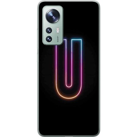 Kompatibel Mobilcover til Xiaomi Xiaomi 12 Minimalistisk neonbogstav U i farverig lyseffekt mod sort baggrund