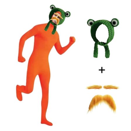 Spandex heldragt med åbning til ansigtet til Halloween, hekse- og Halloweenfester, leveres med hat og falsk overskægsgave Orange L- (170cm)-Perfet