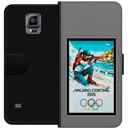 Kompatibelt Lommeboketui til Samsung Galaxy Note 4 Retroplakat Cortina Milano 2026 med fjell, vintersportsutøvere, italienske trikolor, Milano-katedra