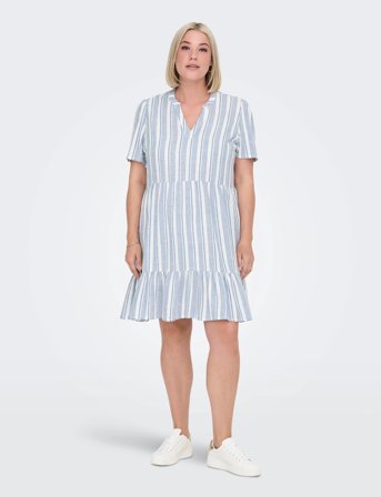 ONLY Carmakoma Cartiri-Caro S/S V-Neck Lin Dress Tlr - Blue - 46