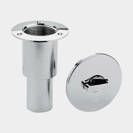 Pasacascos combustible CAN-SB, recto, latón cromado & tapa en latón cromado, para manguera Ø38 mm