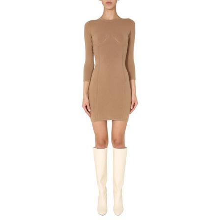 Dsquared2, Knitted Long-sleeve Dress Beige, Dames, Maat:L,Polyamide