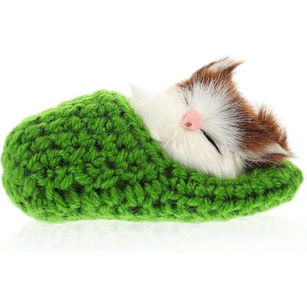 Sovende Katteleke Liten Katt Kosedyr Plysjleke Kattunge med Mjau-lyd (Tilfeldig Farge Katt i Tøffel) Grønn