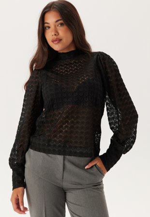VERO MODA Vmbecca Ls High Neck Lace Top Black Klær