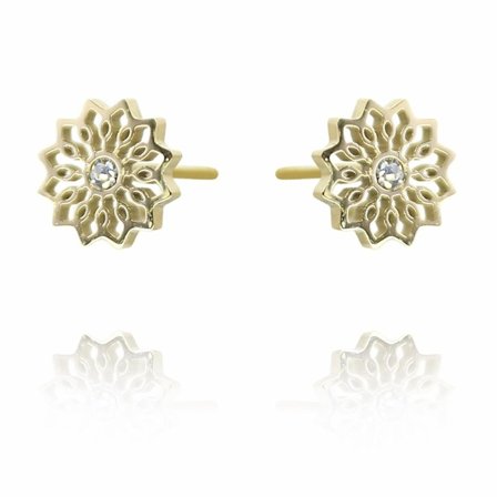 Stud Guld Örhängen i Stål med Blommor & Kristall - Guldpläterade
