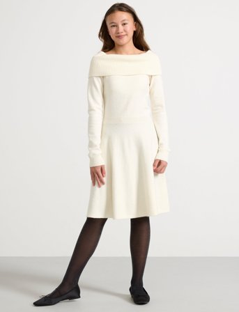 Lindex Dress Knitted With Fold Down C - White - 128