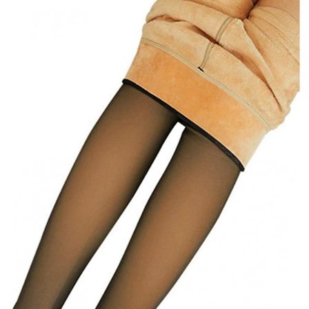 Falske gjennomskinnelige varme fleece strømpebukser, dame varme fleecefôrede strømpebukser - termisk vinter, 220g