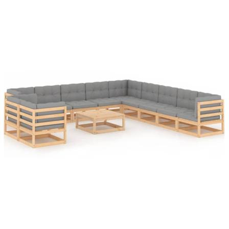 Vidaxl Loungegrupp Med Dynor 12 Delar Massiv Furu Grå