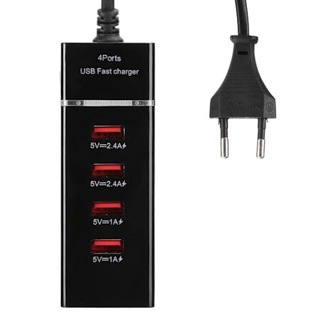Mobiltelefon Universal 3A kabellader Stasjonær Flere 4 porter USB EU 100‐240VEU Svart 4USB Linje 1,5 m med emballasje