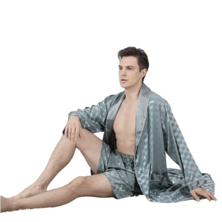 Mænds silkebadekåbe i to dele med firkantet, langærmet badekåbe