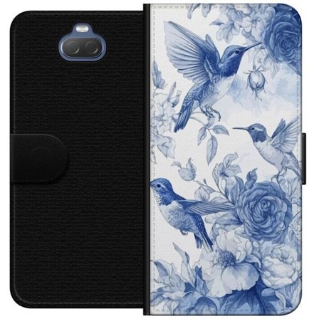 Kompatibel Tegnebogsetui til Sony Sony Xperia 10 Fugle og blomster blå romantiskt mønster