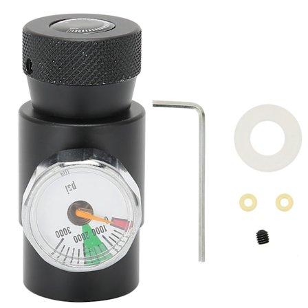 Justerbar CO2-påfyldningsadapterventil med 8 mm hanhoved ASA 3000psi trykmåler sort