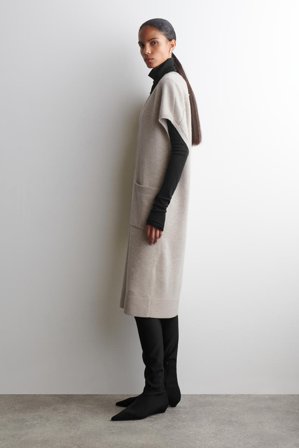 COS Femme Cardigan Long À Col Rond En Laine in Beige