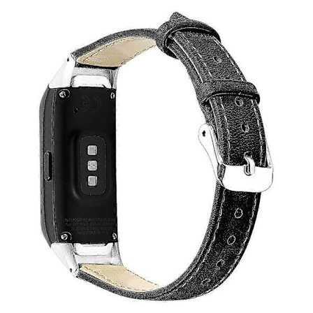 Top Grain Læder Urrem til Samsung Galaxy Fit Sm-r370 - Sort/Rød Blomst [DB] Sort