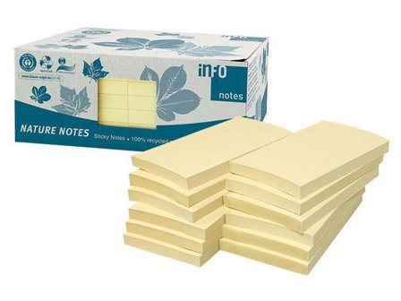 INFO Notes Nature Recycled 75x125mm gul 12/fp - Lyreco - Kontorsmaterial - Notes och Post-It - Notes - Gula