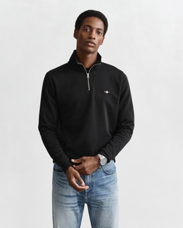 GANT Herren Sweatshirt mit halblangem Reißverschluss (M) Schwarz
