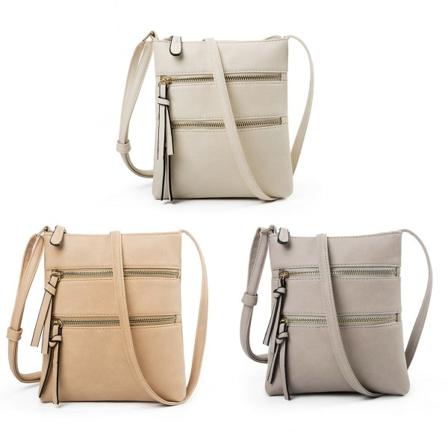 Kvinder crossbody taske, medium lynlåslomme med justerbar