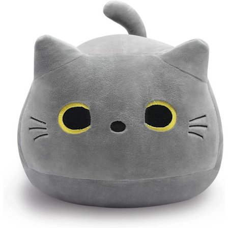 Grå katteplys legetøjspude, 12'' blød plysdukke katteplys kattepude, udstoppet dyr katteplys til børn, baby plyslegetøj katteform design sofa pude