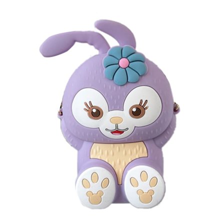 Barn Silikonplånbok Söt Tecknad Mönster Messenger Bag Flicka Mode Myntväska Stereo Blomma Lila