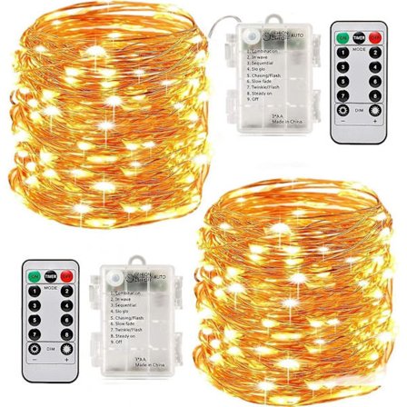Led String Lights Battery Powered,[2 Pack] 100 Leds 33ft Waterproof 8 Modes With Remote Control Christmas Decoration Lights (warm White-10m) A927