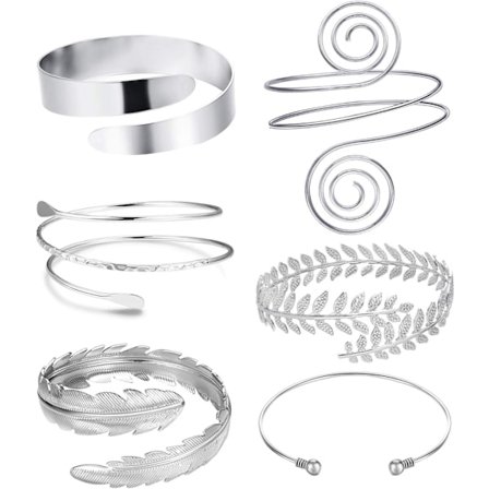 6 stycken armband för överarmen, armband, armband, armband för kvinnor, silver, guld, justerbara armbandssatser