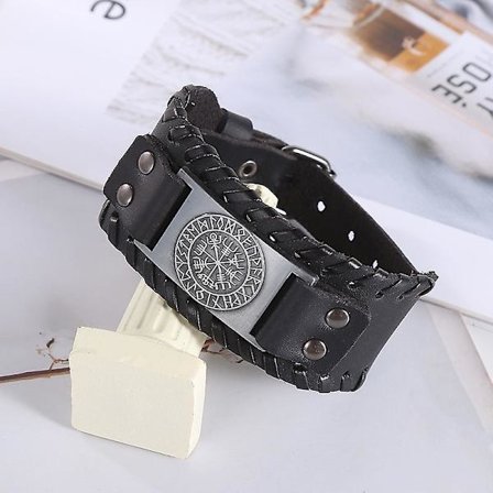 Brun Viking Armbånd Justerbar Mansjett Armring Håndleddsbånd Med Vegvisir Kompass Norse Amulet Keltisk Pagansk Smykker(A)