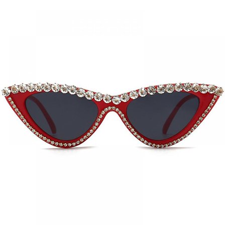 Överdimensionerade Cat Eye Solglasögon Kattglasögon Retro Cat Eye Solglasögon Strass Kristall Glitter Dam Hantverk Strass Pärla Plast Ram
