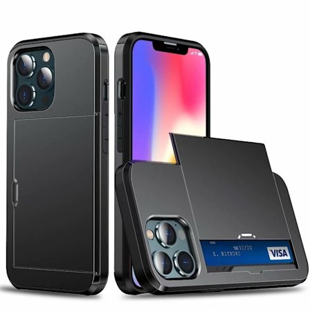 Deksel til iPhone 13 svart med skyvbart kortholder