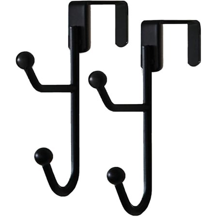 2-pack Dörrkrokar, Tunga Metalldubbelkrokar för att Hänga Kappor, Hattar, Rockar, Handdukar, Svart