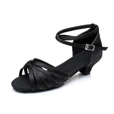 Dame Latin Sko Dansesko Scene Indendørs Chacha Basis Hæl Øvelse Lav Hæl Navy Tan Sort-happygo.40.Sort