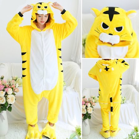 【14 år】 Drage Onesie Voksen Dyr Enhjørning Pyjamas Kostyme Varm Myk Stitch Nattøy Heldress Vinter Jumpsuit Pijama Cosplay Gul Tiger Gul Tiger